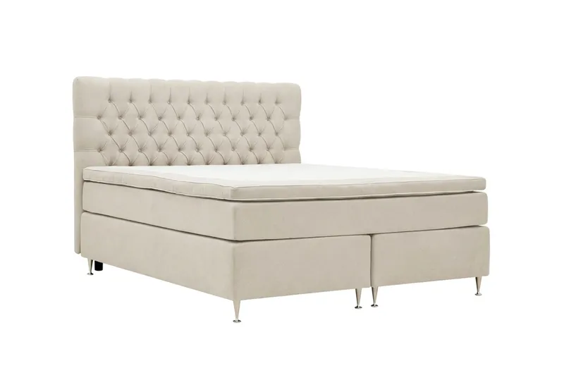 Hilton Lyx Komplett Sängpaket 160x200 cm Kontinentalsäng med knappad sänggavel i chenille - Beige - Möbler - Säng - Kontinentalsäng