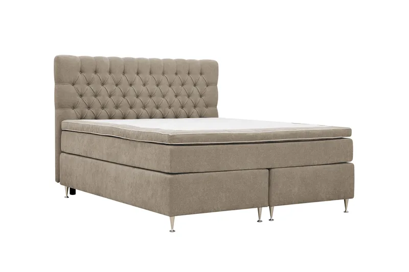 Hilton Lyx Komplett Sängpaket 160x200 cm Kontinentalsäng med knappad sänggavel i chenille - Brun - Möbler - Säng - Kontinentalsäng