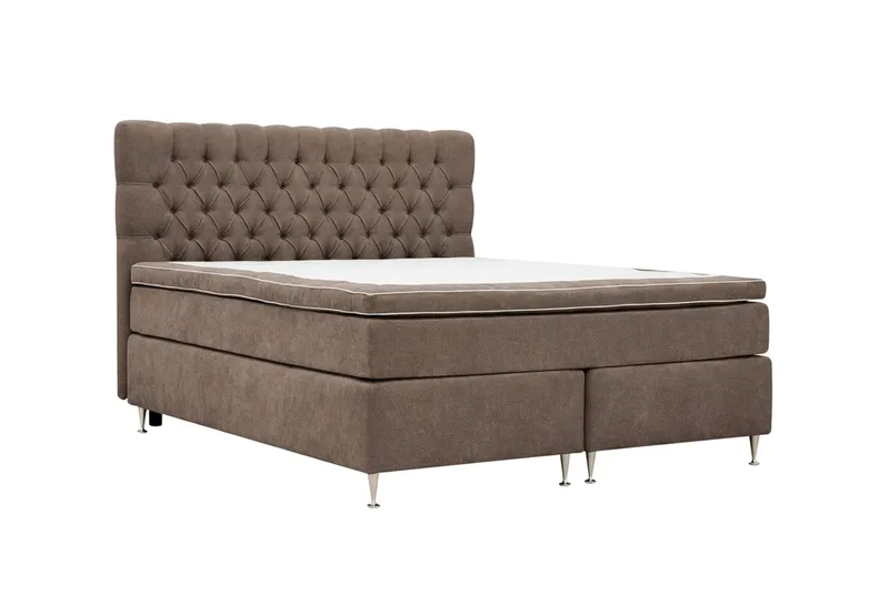 Hilton Lyx Komplett Sängpaket 160x200 cm Kontinentalsäng med knappad sänggavel i chenille - Mörkbrun - Möbler - Säng - Kontinentalsäng