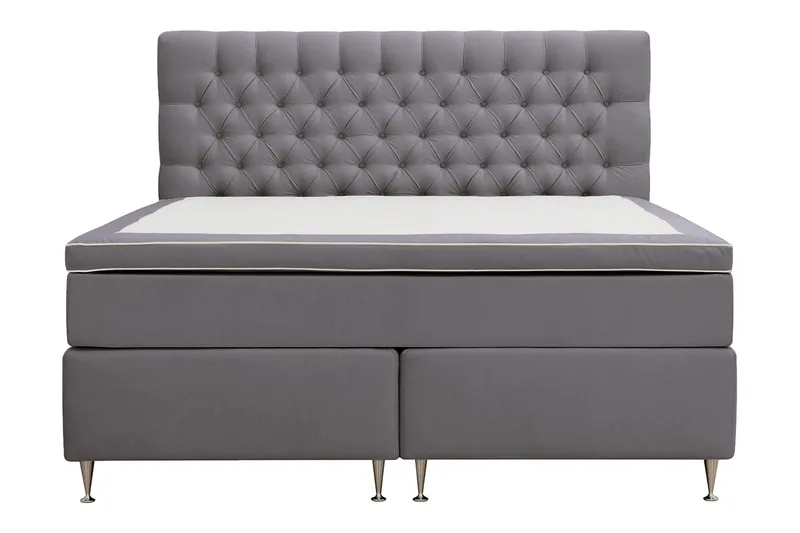 Hilton Lyx Komplett Sängpaket 160x200 cm Kontinentalsäng med knappad sänggavel i sammet - Grå / Sammet - Möbler - Säng - Kontinentalsäng