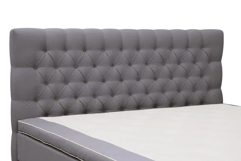 Hilton Lyx Komplett Sängpaket 160x200 cm Kontinentalsäng med knappad sänggavel i sammet - Grå / Sammet - Möbler - Säng - Kontinentalsäng