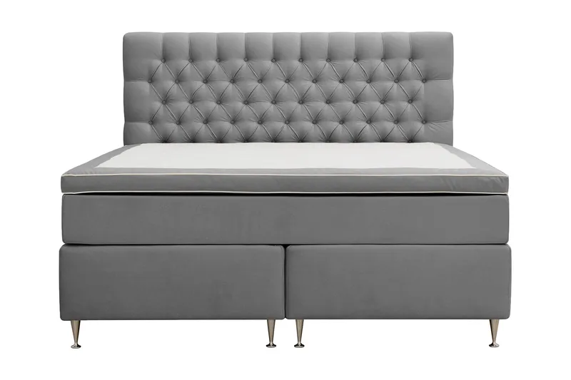 Hilton Lyx Komplett Sängpaket 160x200 cm Kontinentalsäng med knappad sänggavel i sammet - Ljusgrå / Sammet - Möbler - Säng - Kontinentalsäng