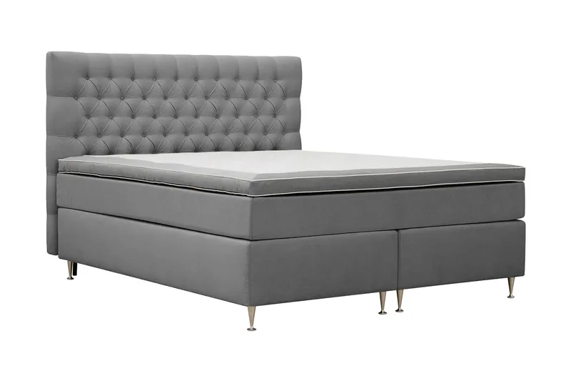 Hilton Lyx Komplett Sängpaket 160x200 cm Kontinentalsäng med knappad sänggavel i sammet - Ljusgrå / Sammet - Möbler - Säng - Kontinentalsäng