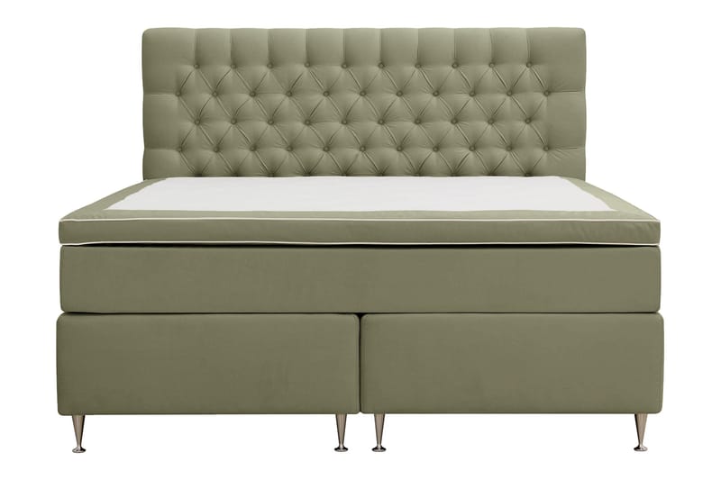 Hilton lyx Komplett Sängpaket 160x200 cm Kontinentalsäng med knappad sänggavel i sammet - Olivgrön / Sammet - Möbler - Säng - Komplett sängpaket