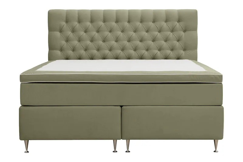 Hilton Lyx Komplett Sängpaket 160x200 cm Kontinentalsäng med knappad sänggavel i sammet - Olivgrön / Sammet - Möbler - Säng - Kontinentalsäng