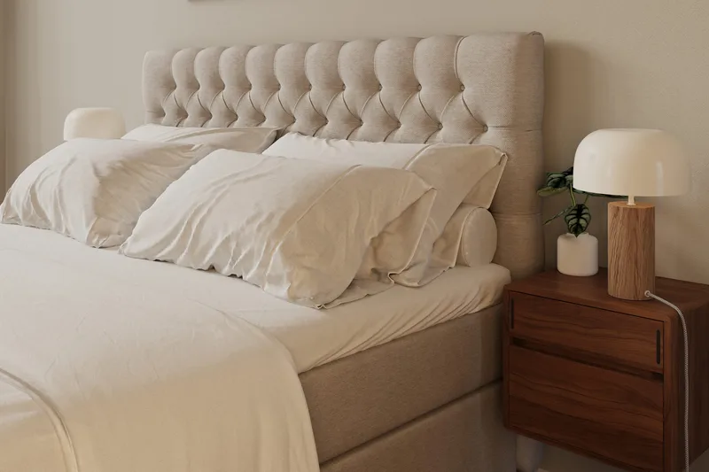 Hilton Lyx Komplett Sängpaket 160x200 cm Kontinentalsäng med knappad sänggavel - Ljusbeige - Möbler - Säng - Kontinentalsäng