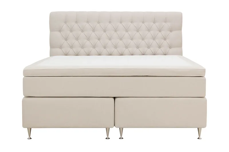 Hilton Lyx Komplett Sängpaket 160x200 cm Kontinentalsäng med knappad sänggavel, Ljusbeige