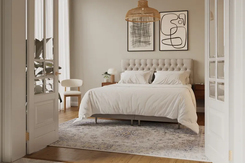 Hilton Lyx Komplett Sängpaket 180x200 cm Kontinentalsäng med knappad sänggavel - Beige - Möbler - Säng - Kontinentalsäng