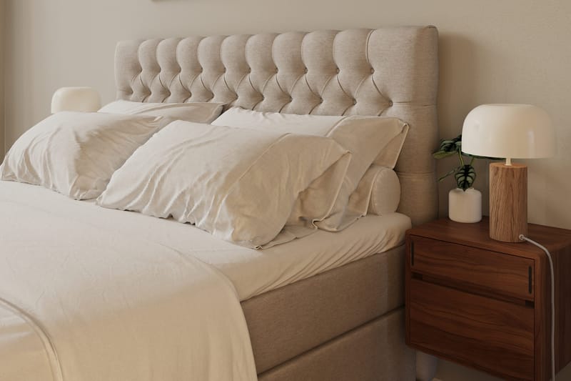 Hilton Lyx Komplett Sängpaket 180x200 cm Kontinentalsäng med knappad sänggavel - Beige - Möbler - Säng - Kontinentalsäng