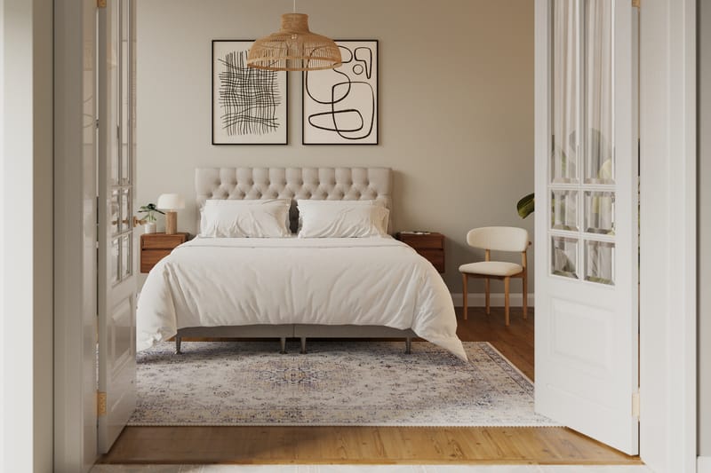 Hilton lyx Komplett Sängpaket 180x200 cm Kontinentalsäng med knappad sänggavel - Beige - Möbler - Säng - Komplett sängpaket