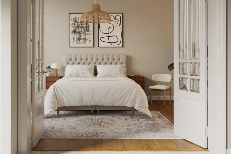 Hilton Lyx Komplett Sängpaket 180x200 cm Kontinentalsäng med knappad sänggavel - Beige - Möbler - Säng - Kontinentalsäng