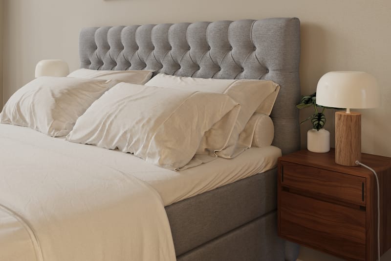 Hilton lyx Komplett Sängpaket 180x200 cm Kontinentalsäng med knappad sänggavel - Grå - Möbler - Säng - Komplett sängpaket