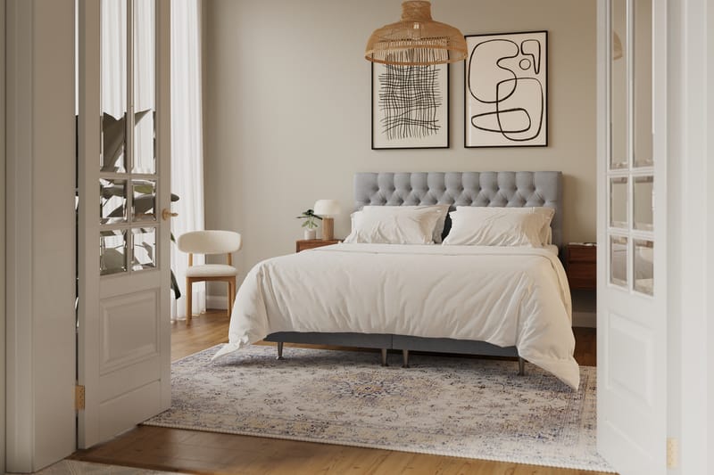 Hilton lyx Komplett Sängpaket 180x200 cm Kontinentalsäng med knappad sänggavel - Grå - Möbler - Säng - Komplett sängpaket