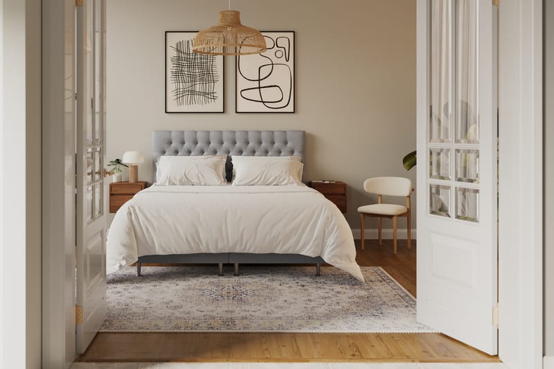 Hilton lyx Komplett Sängpaket 180x200 cm Kontinentalsäng med knappad sänggavel - Grå - Möbler - Säng - Komplett sängpaket