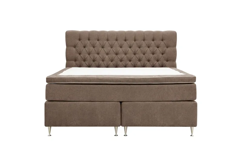 Hilton Lyx Komplett Sängpaket 180x200 cm Kontinentalsäng med knappad sänggavel i chenille - Mörkbrun - Möbler - Säng - Kontinentalsäng