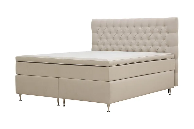 Hilton Lyx Komplett Sängpaket 180x200 cm Kontinentalsäng med knappad sänggavel i sammet - Beige - Möbler - Säng - Kontinentalsäng