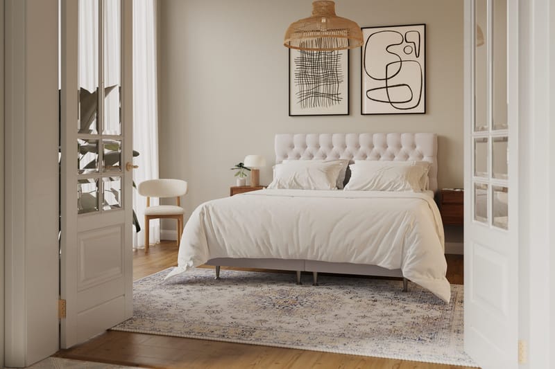 Hilton Lyx Komplett Sängpaket 180x200 cm Kontinentalsäng med knappad sänggavel i sammet - Beige - Möbler - Säng - Kontinentalsäng
