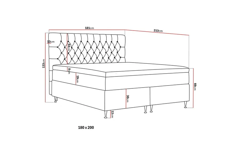 Hilton Lyx Komplett Sängpaket 180x200 cm Kontinentalsäng med knappad sänggavel i sammet - Grå - Möbler - Säng - Kontinentalsäng