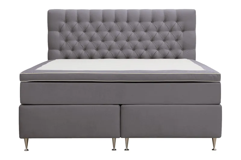Hilton Lyx Komplett Sängpaket 180x200 cm Kontinentalsäng med knappad sänggavel i sammet - Grå - Möbler - Säng - Kontinentalsäng