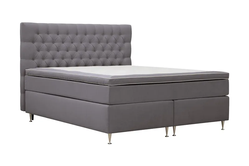 Hilton Lyx Komplett Sängpaket 180x200 cm Kontinentalsäng med knappad sänggavel i sammet - Grå - Möbler - Säng - Kontinentalsäng