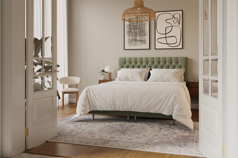 Hilton Lyx Komplett Sängpaket 180x200 cm Kontinentalsäng med knappad sänggavel i sammet - Olivgrön - Möbler - S äng - Kontinentalsäng
