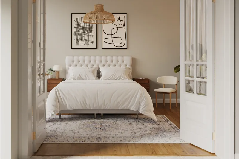 Hilton Lyx Komplett Sängpaket 180x200 cm Kontinentalsäng med knappad sänggavel - Ljusbeige - Möbler - Säng - Kontinentalsäng