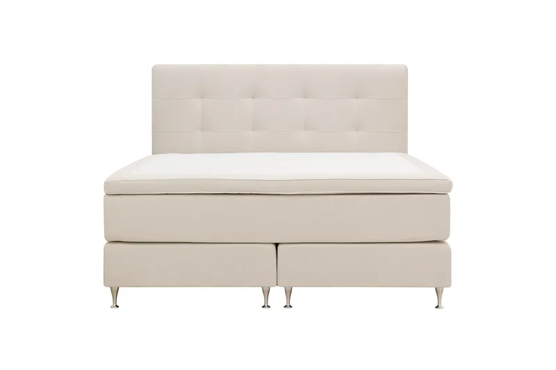 Hilton Premium Komplett Sängpaket 180x200 cm Kontinentalsäng med Sänggavel, Ljusbeige Tyg