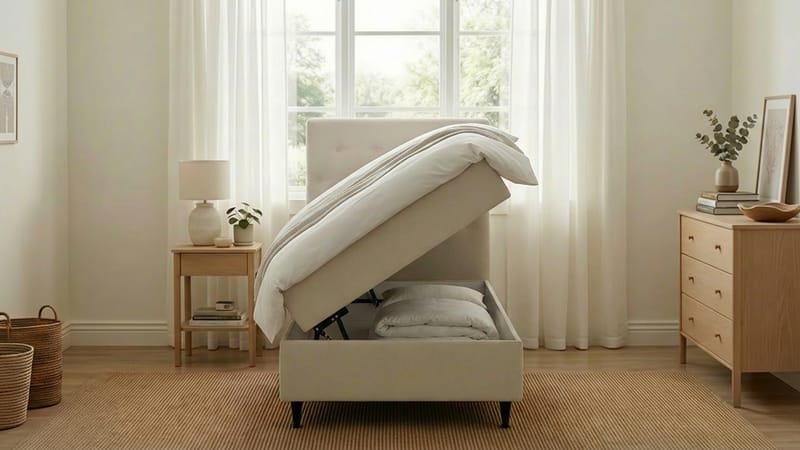 Hilton Plus Komplett Sängpaket med Förvaring 90x200 cm - Ljusbeige - Möbler - Säng - Kontinentalsäng