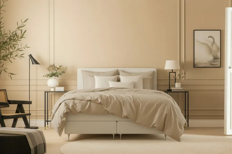 Hilton Premium Kontinentalsäng 160x200 cm - Ljusbeige Tyg - Möbler - Säng - Kontinentalsäng