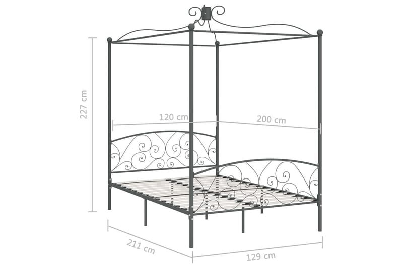 Himmelsäng grå metall 120x200 cm - Grå - Möbler - Säng - Himmelsäng