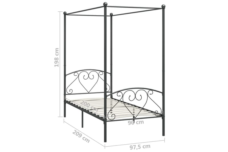 Himmelsäng grå metall 90x200 cm - Grå - Möbler - Säng - Himmelsäng