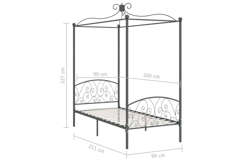 Himmelsäng grå metall 90x200 cm - Grå - Möbler - Säng - Himmelsäng