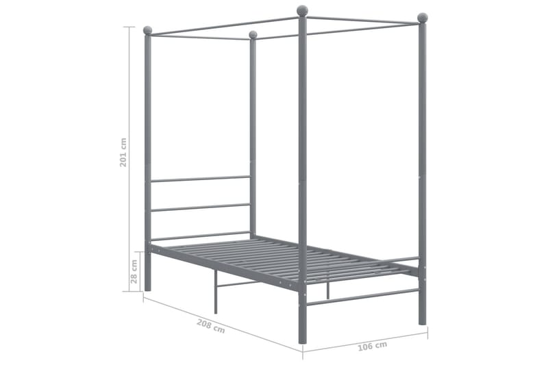 Himmelsäng grå metall 90x200 cm - Grå - Möbler - Säng - Himmelsäng