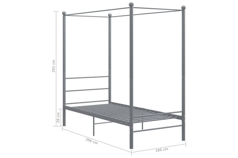 Himmelsäng grå metall 90x200 cm - Grå - Himmelsäng