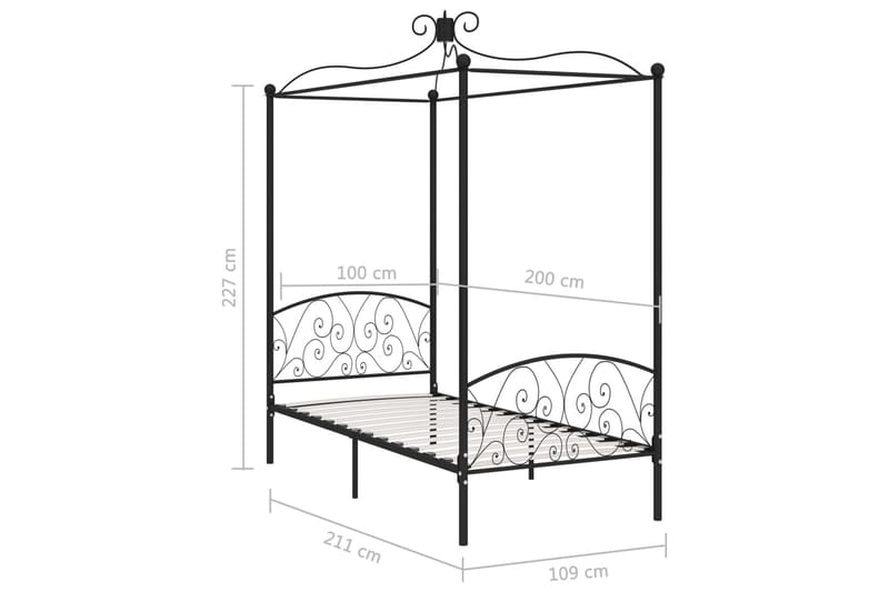 Himmelsäng svart metall 100x200 cm - Svart - Möbler - Säng - Himmelsäng