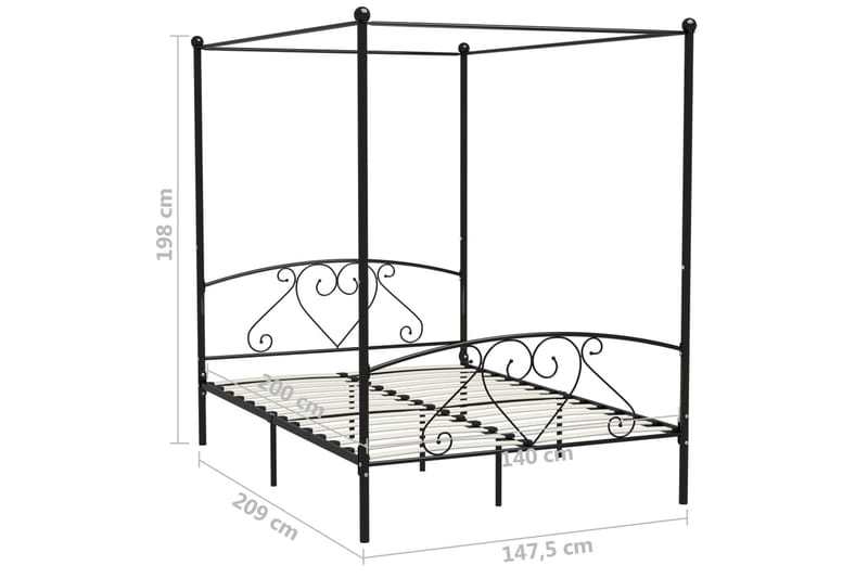 Himmelsäng svart metall 180x200 cm - Svart - Himmelsäng