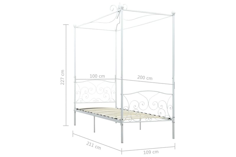 Himmelsäng vit metall 100x200 cm - Vit - Himmelsäng