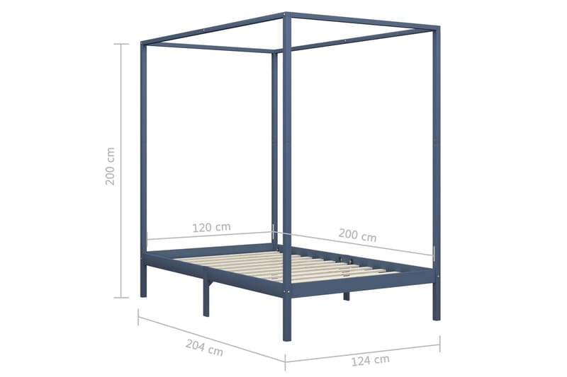 Sängram himmelsäng grå massiv furu 120x200 cm - Grå - Himmelsäng