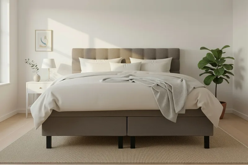 HVILA Classic Komplett Sängpaket 160x200 cm Kontinentalsäng med rutad sänggavel - Brun / Teddy - Möbler - Säng - Kontinentalsäng