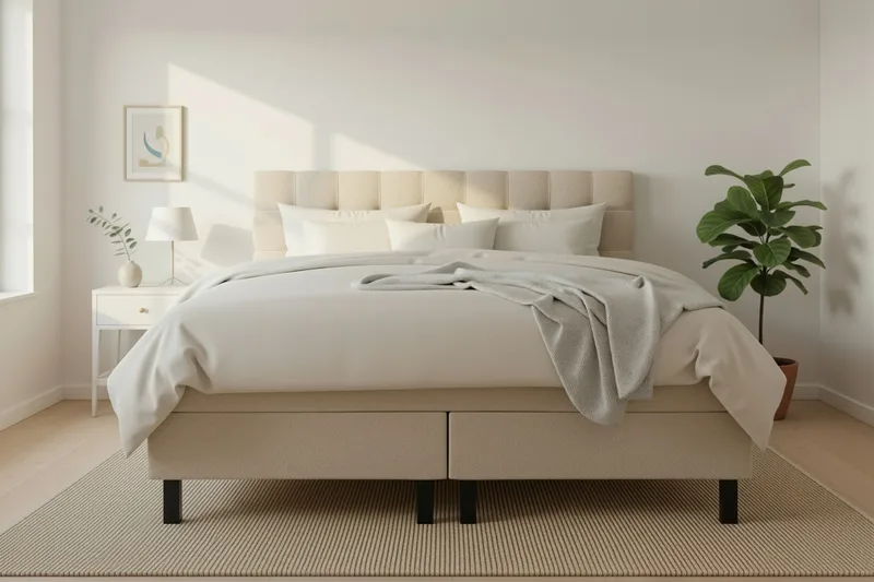 HVILA Classic Komplett Sängpaket 180x200 cm Kontinentalsäng med rutad sänggavel - Beige / Teddy - Möbler - Säng - Kontinentalsäng
