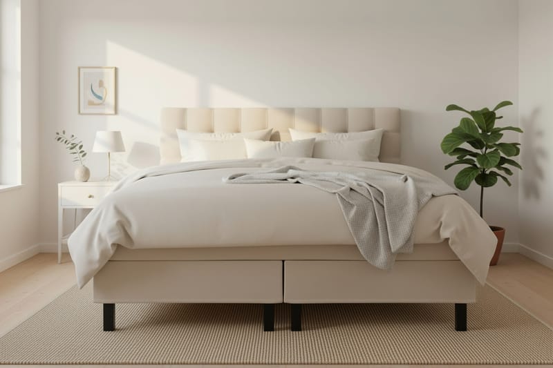 HVILA Classic Komplett Sängpaket 180x200 cm Kontinentalsäng med rutad sänggavel - Beige - Möbler - Säng - Kontinentalsäng