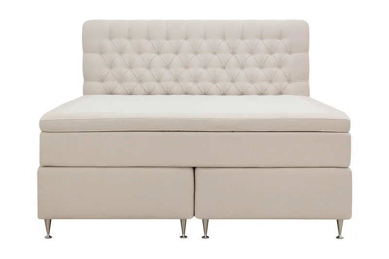 HVILA Lyx Komplett Sängpaket 180x200 cm Kontinentalsäng med knappad sänggavel i bouclé - Ivory / Bouclé - Möbler - Säng - Kontinentalsäng