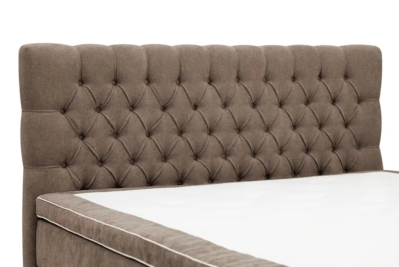 HVILA Lyx Komplett Sängpaket 180x200 cm Kontinentalsäng med knappad sänggavel i chenille - Mörkbrun - Möbler - Säng - Kontinentalsäng