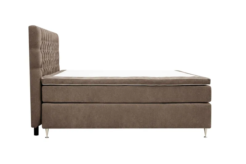 HVILA Lyx Komplett Sängpaket 180x200 cm Kontinentalsäng med knappad sänggavel i chenille - Mörkbrun - Möbler - Säng - Kontinentalsäng