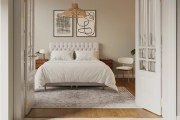 HVILA Lyx Komplett Sängpaket 180x200 cm Kontinentalsäng med knappad sänggavel i sammet - Beige - Möbler - Säng - Komplett sängpaket