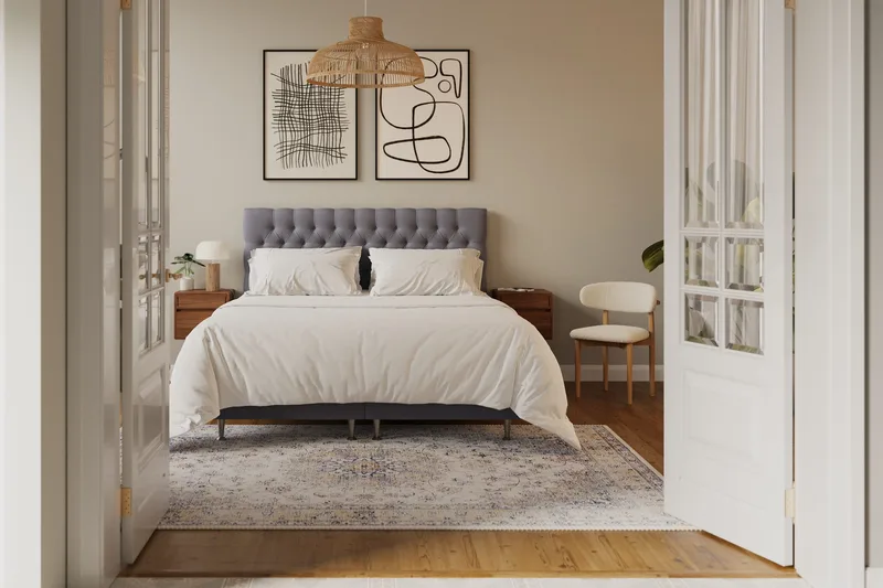HVILA Lyx Komplett Sängpaket 180x200 cm Kontinentalsäng med knappad sänggavel i sammet - Grå - Möbler - Säng - Kontinentalsäng