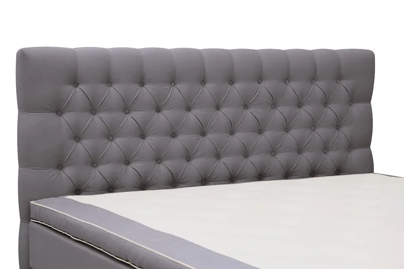 HVILA Lyx Komplett Sängpaket 180x200 cm Kontinentalsäng med knappad sänggavel i sammet - Grå - Möbler - Säng - Kontinentalsäng