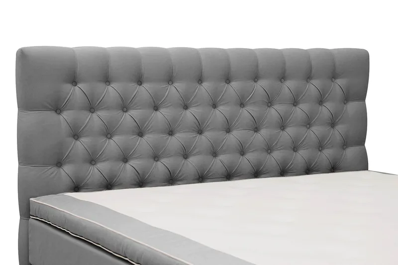 HVILA Lyx Komplett Sängpaket 180x200 cm Kontinentalsäng med knappad sänggavel i sammet - Ljusgrå - Möbler - Säng - Komplett sängpaket