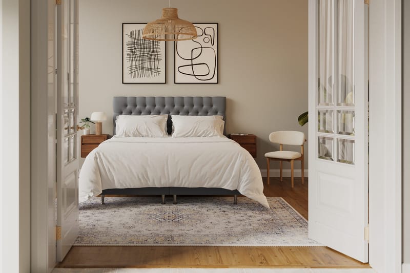HVILA Lyx Komplett Sängpaket 180x200 cm Kontinentalsäng med knappad sänggavel i sammet - Ljusgrå - Möbler - Säng - Komplett sängpaket