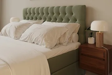 HVILA Lyx Komplett Sängpaket 180x200 cm Kontinentalsäng med knappad sänggavel i sammet - Olivgrön - Möbler - Säng - Komplett sängpaket